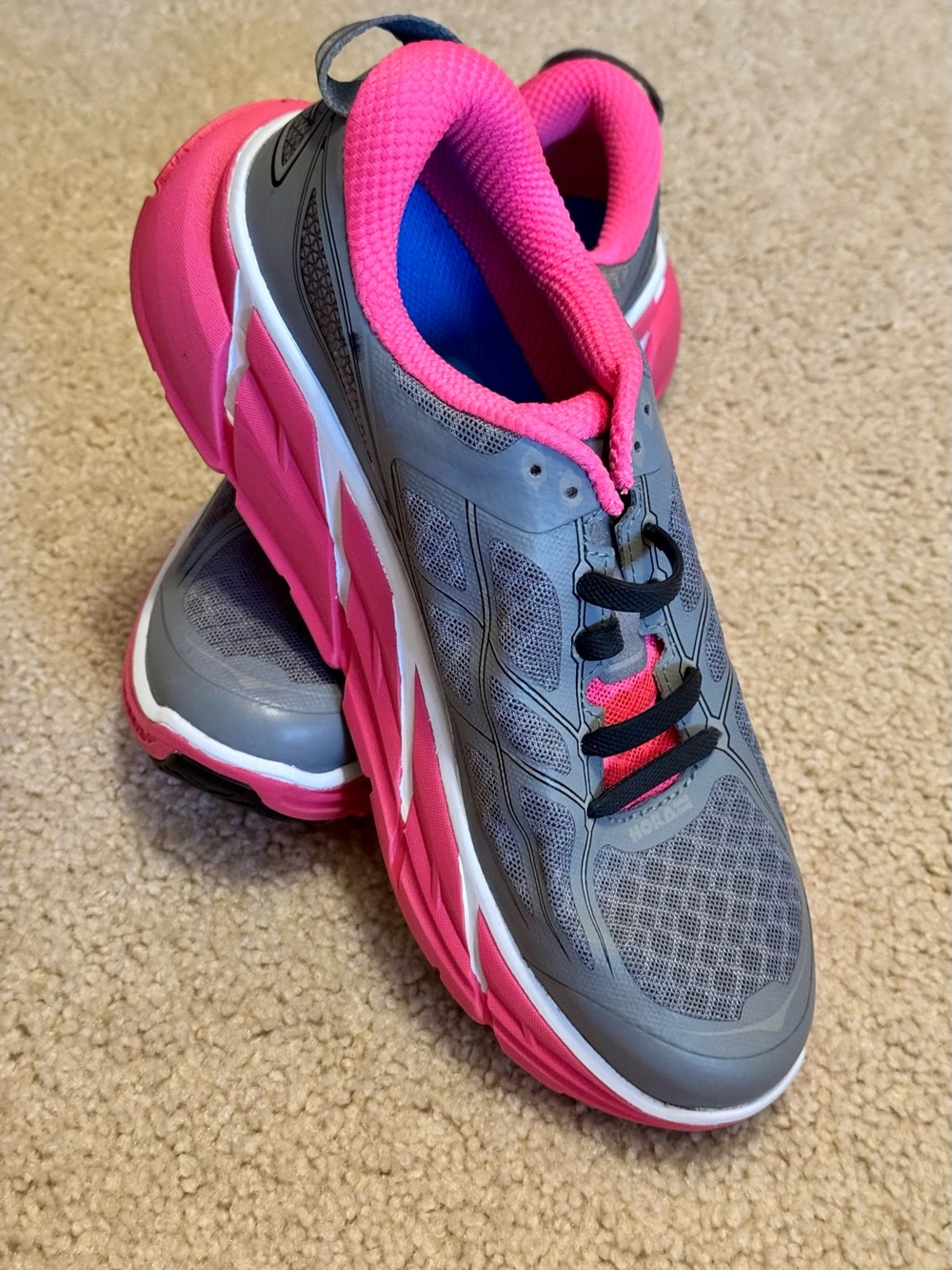 Hoka One on One’s Women's Gray and Hot Pink Athletic Running Shoes - Picture 7 of 8